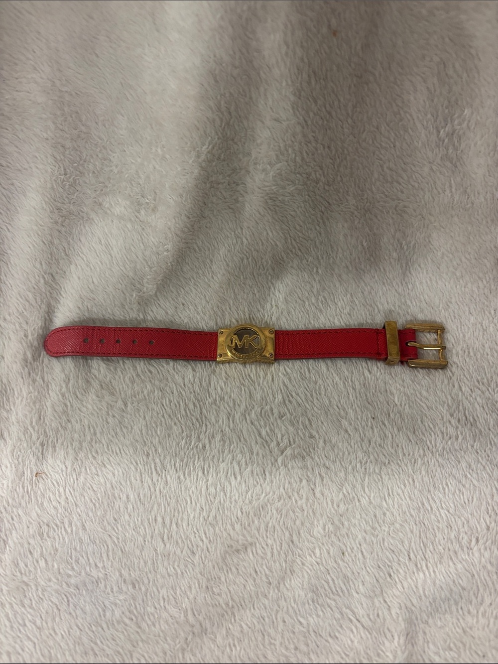 Michael Kors Red Leather Bracelet with Gold-Tone MK Plaque